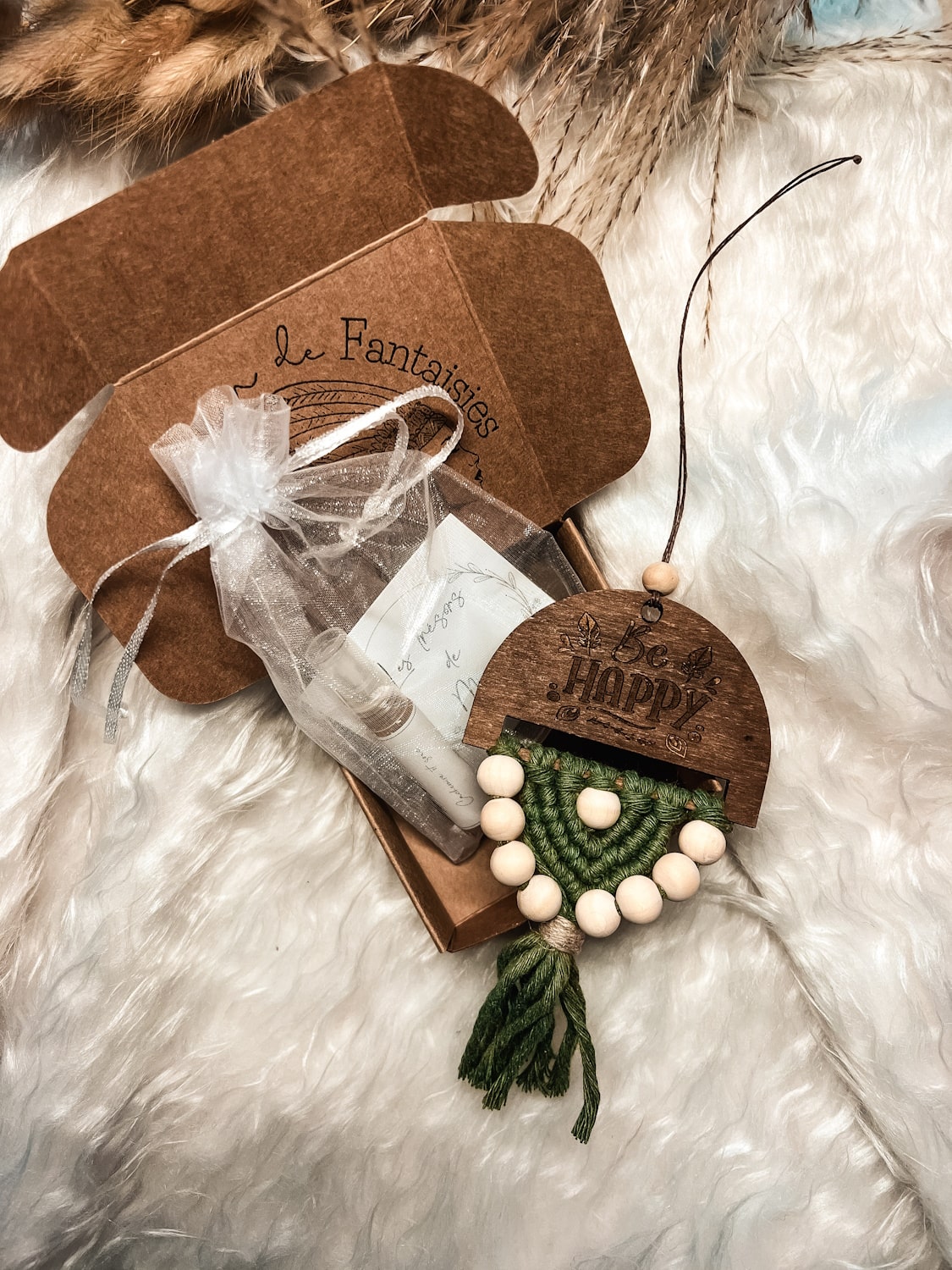 Coffret macramé diffuseur macramé bois