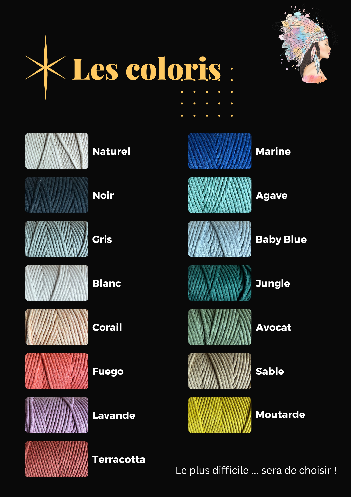 coloris pour personnalisation macramé