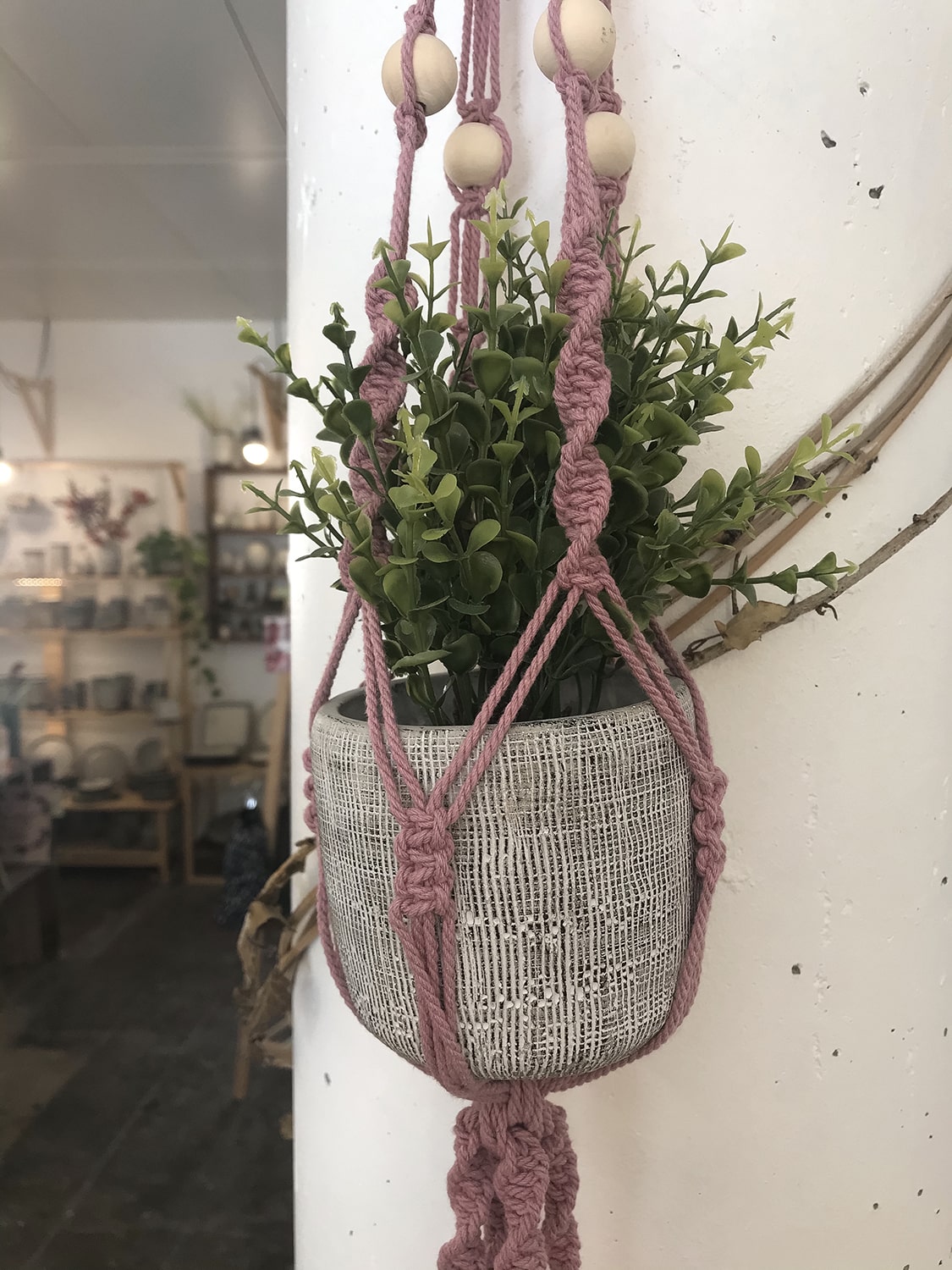 Double suspension pour plantes en macramé