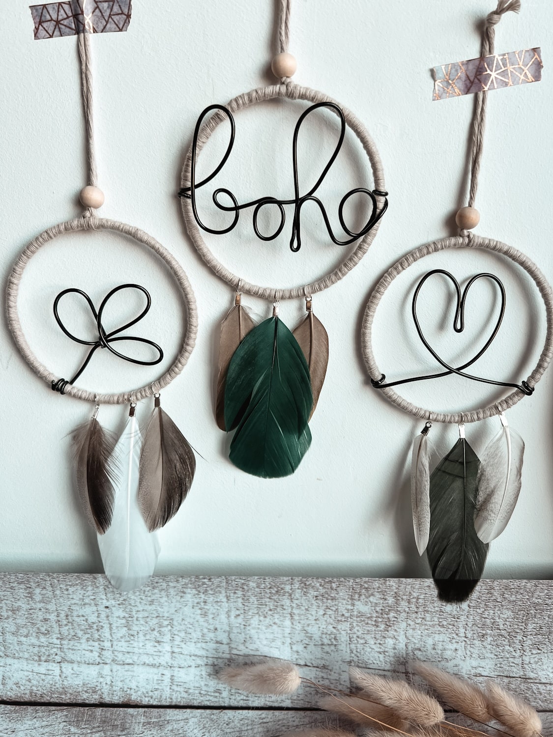 Déco plumes mini attrape-rêve mots