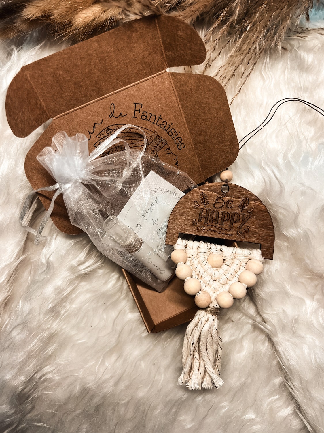 Coffret macramé diffuseur macramé bois