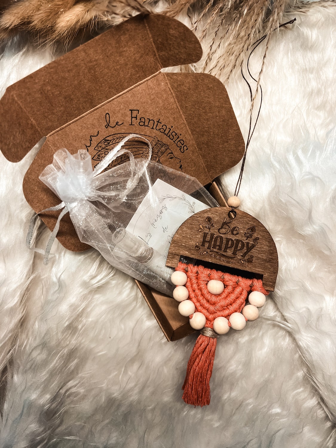 Coffret macramé diffuseur macramé bois