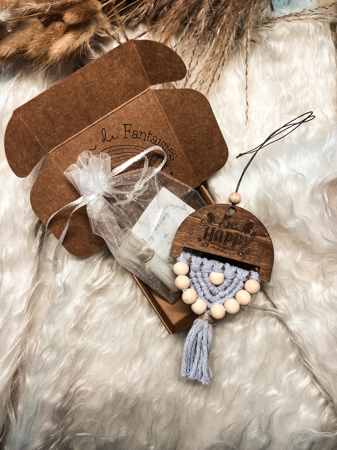 Coffret macramé diffuseur macramé bois