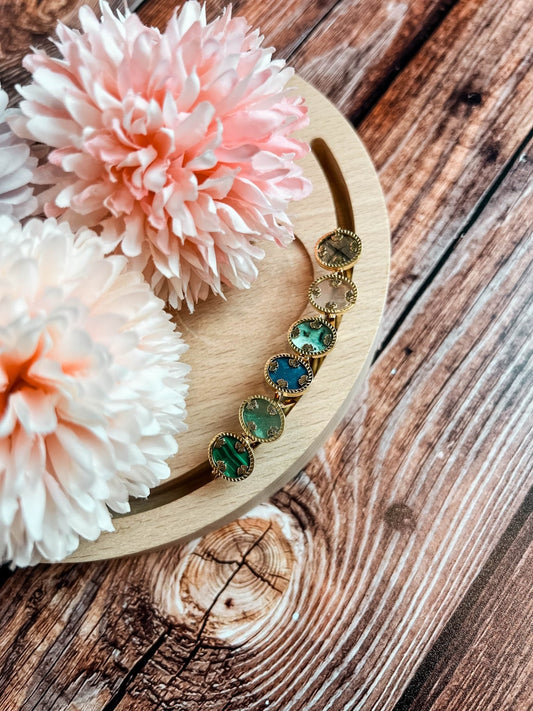 Bague fleur ovale pierre naturelle - Bijou élégant & coloré