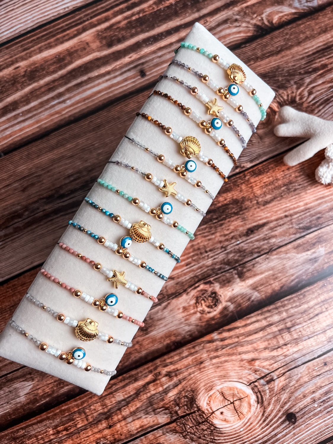 Bracelet femme pierres naturelles - coquillage & oeil de protection