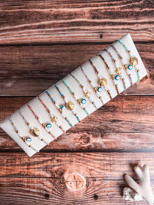 Bracelet femme pierres naturelles - coquillage & oeil de protection