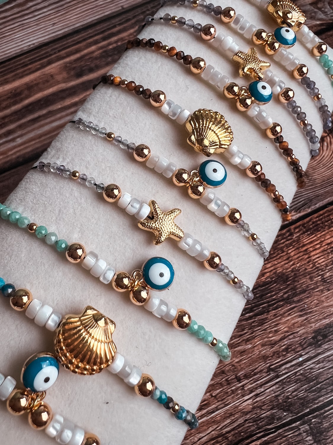 Bracelet femme pierres naturelles - coquillage & oeil de protection