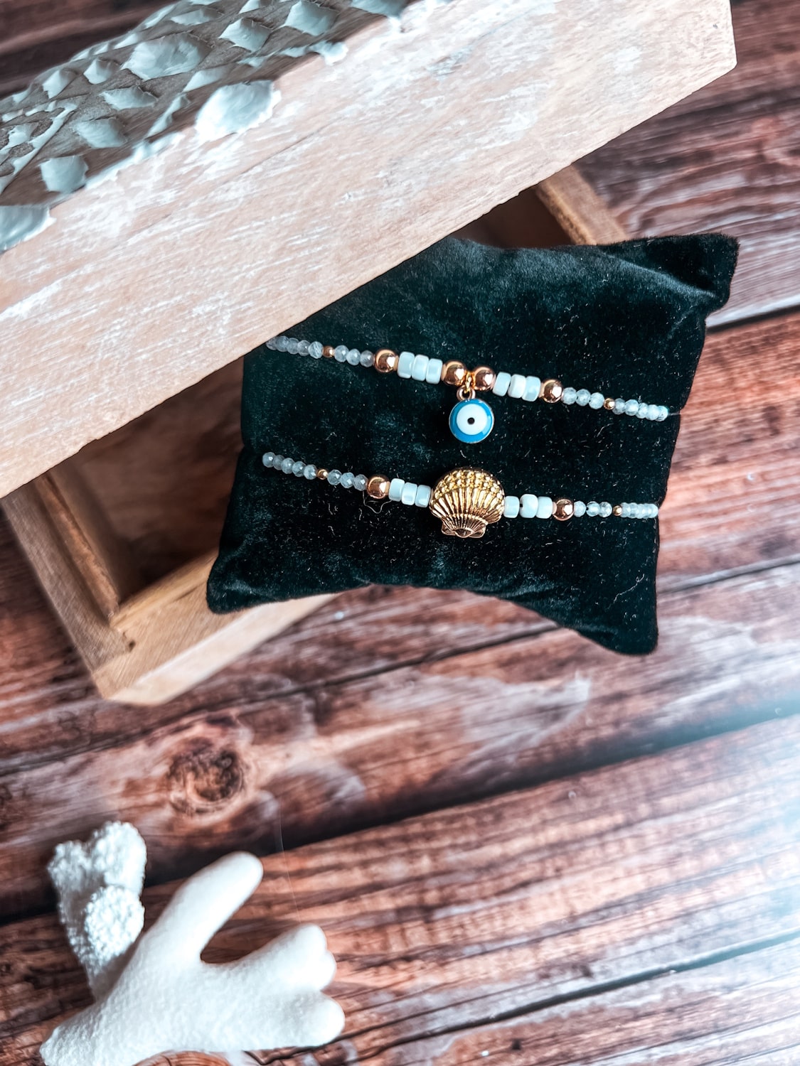 Bracelet femme pierres naturelles - coquillage & oeil de protection