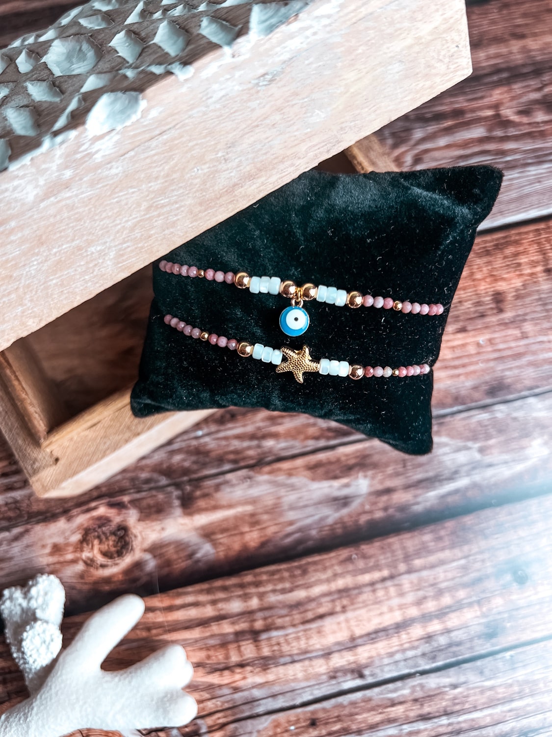 Bracelet femme pierres naturelles - coquillage & oeil de protection