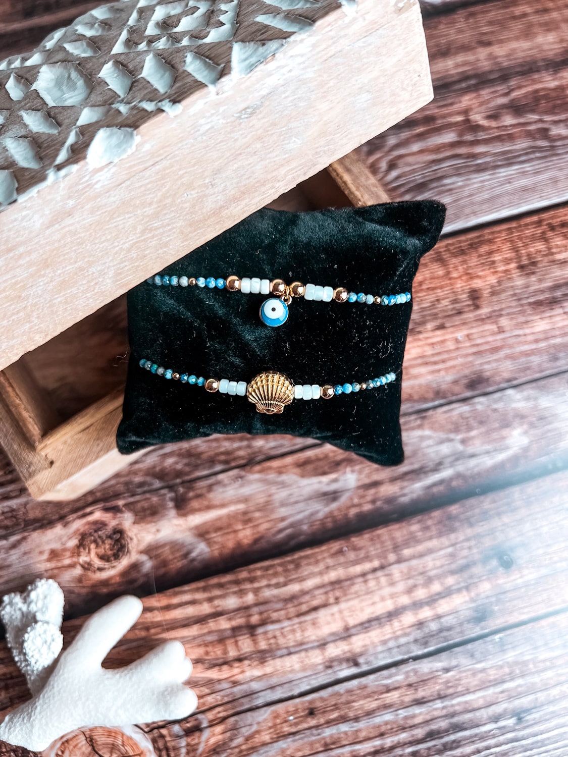 Bracelet femme pierres naturelles - coquillage & oeil de protection