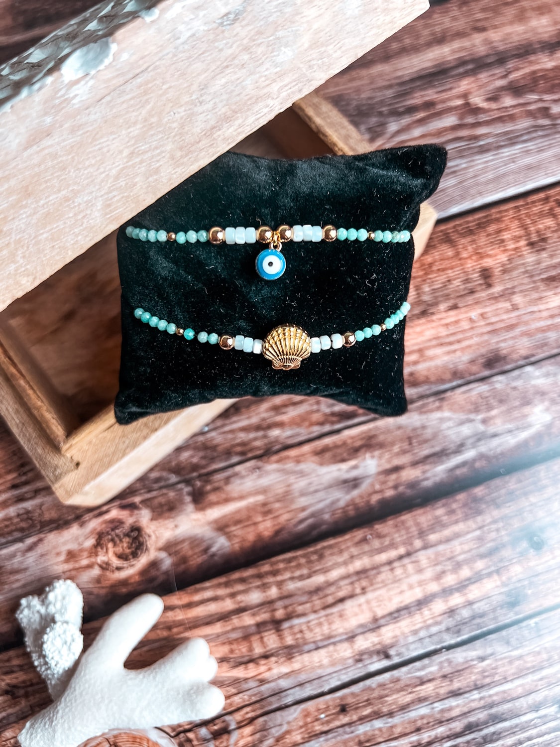 Bracelet femme pierres naturelles - coquillage & oeil de protection