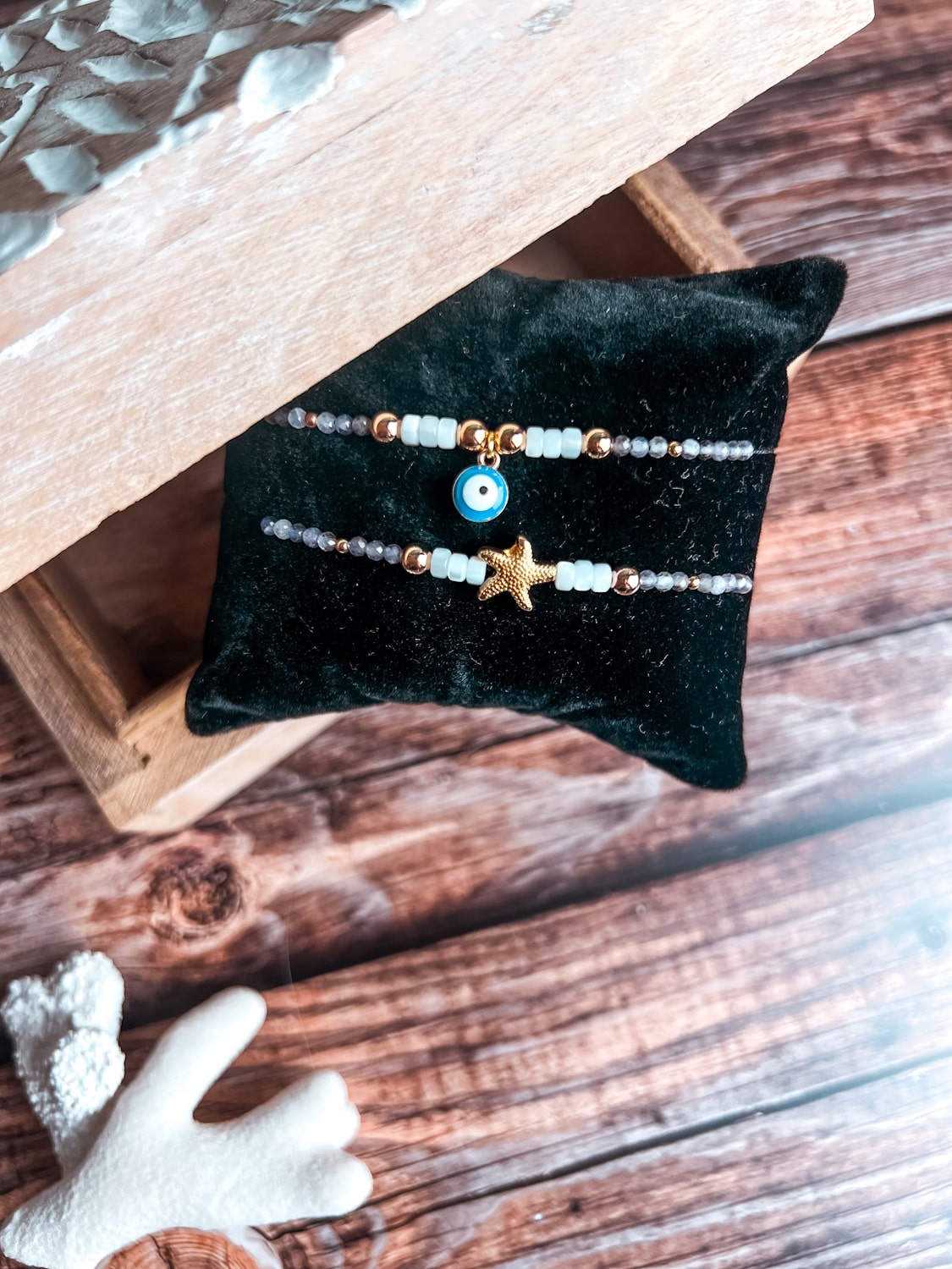 Bracelet femme pierres naturelles - coquillage & oeil de protection