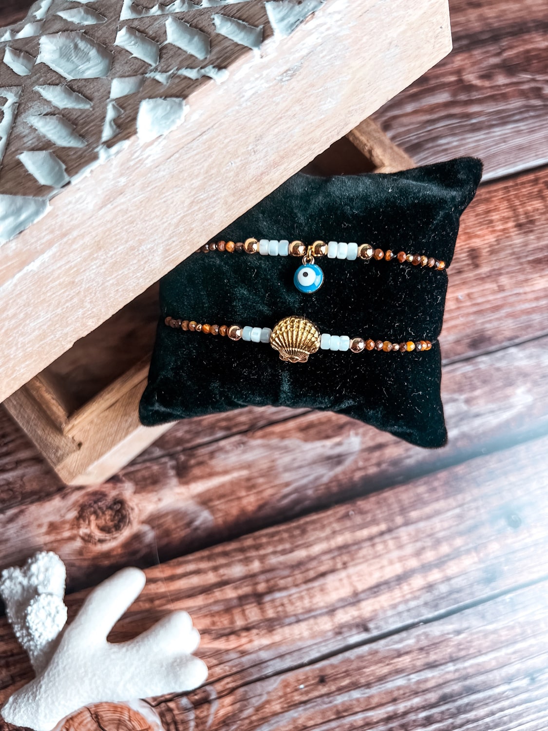 Bracelet femme pierres naturelles - coquillage & oeil de protection