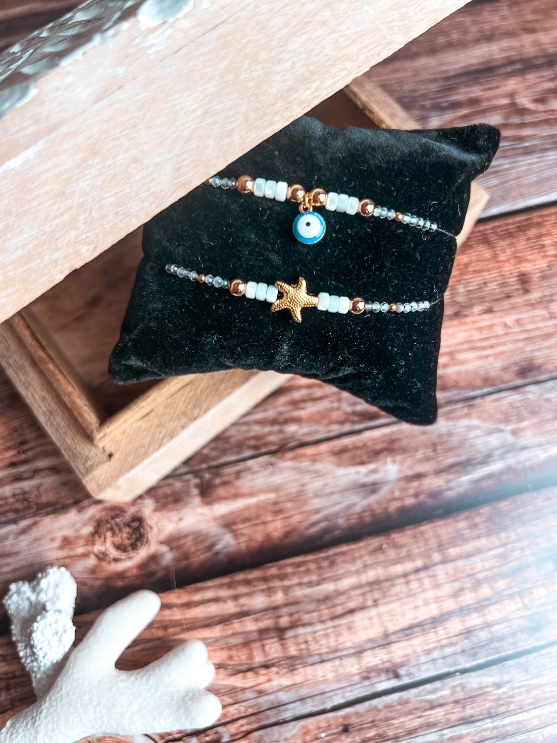 Bracelet femme pierres naturelles - coquillage & oeil de protection