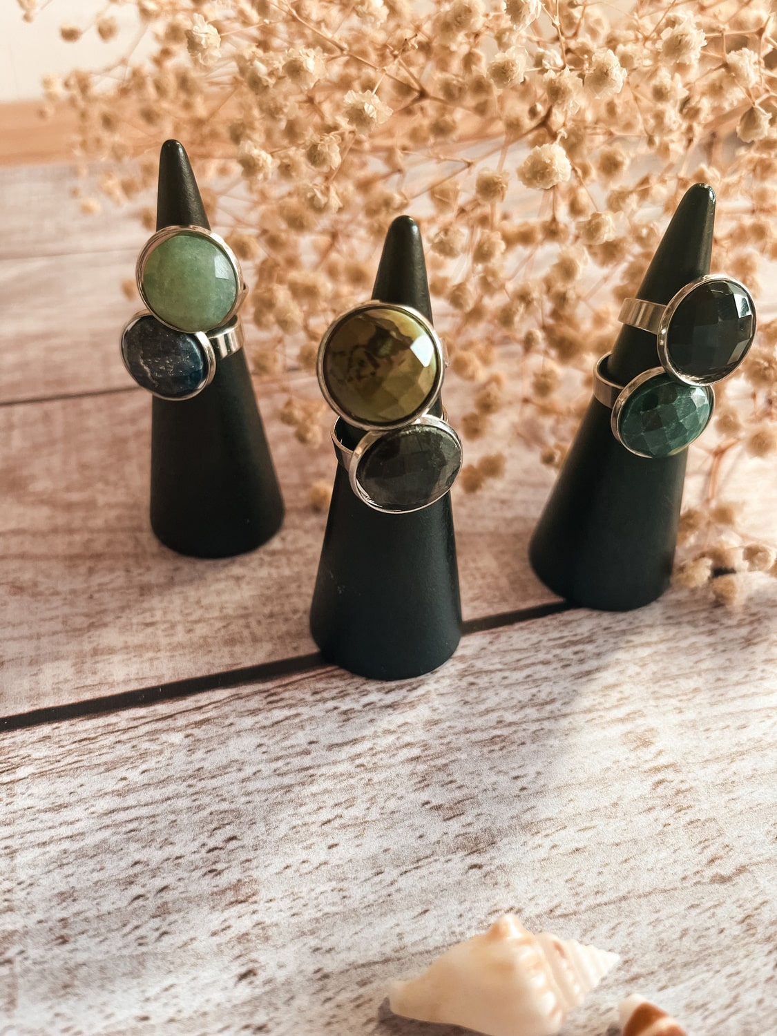 Bague pierre naturelle femme 15mm