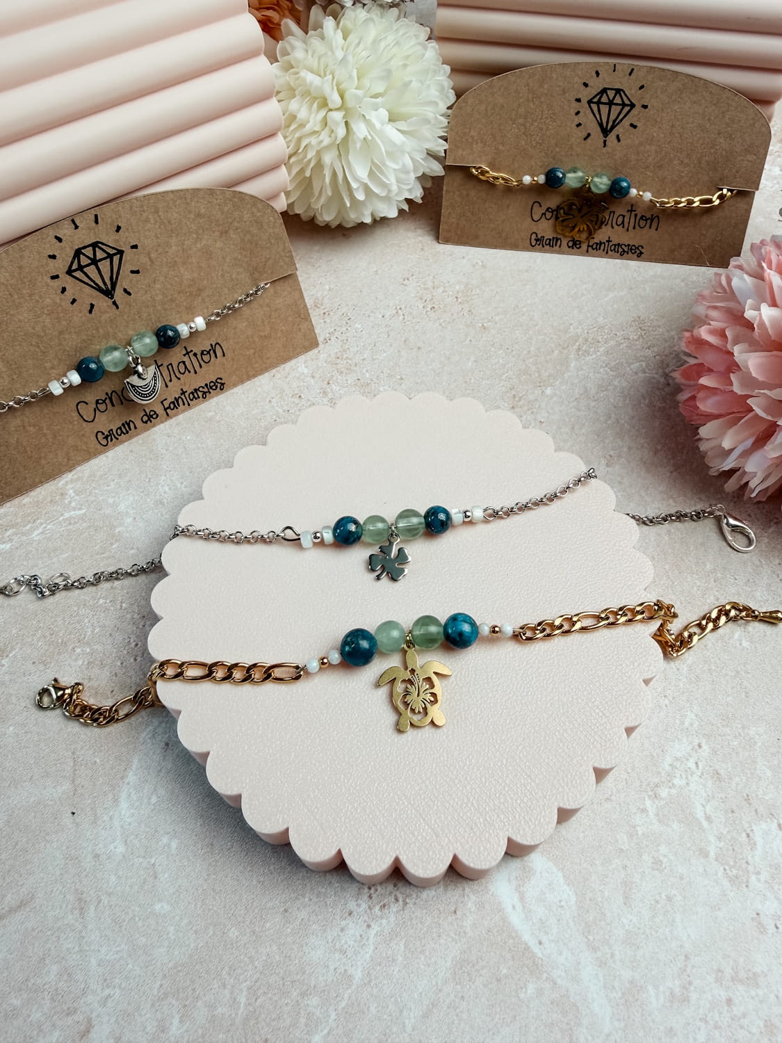 Bracelet émotion pierres naturelles – lithothérapie délicat ajustable fait main France