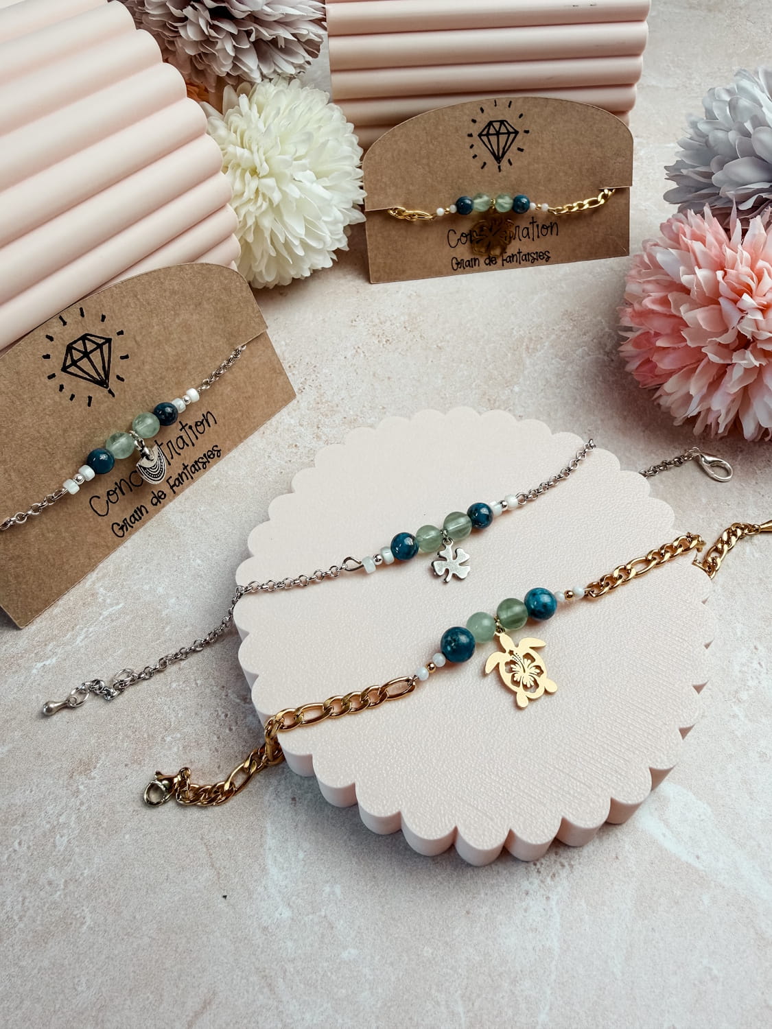 Bracelet émotion pierres naturelles – lithothérapie délicat ajustable fait main France