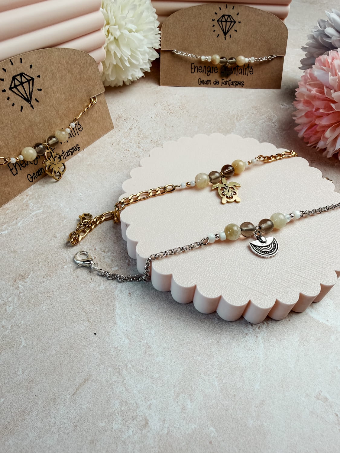 Bracelet émotion pierres naturelles – lithothérapie délicat ajustable fait main France