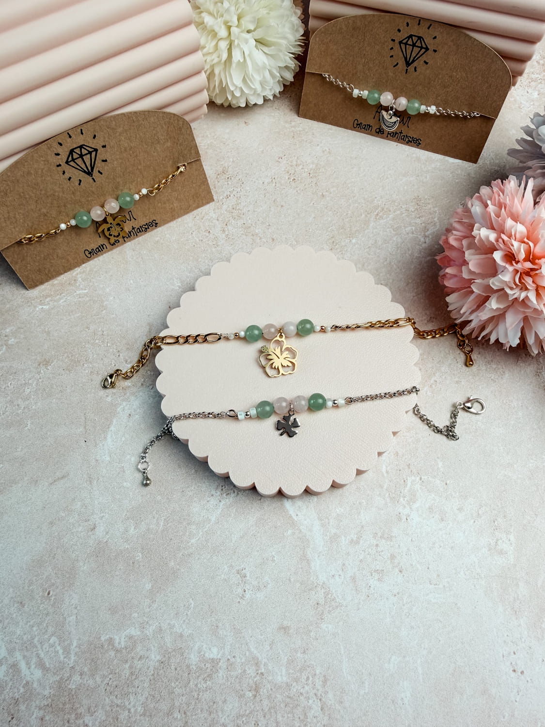 Bracelet émotion pierres naturelles – lithothérapie délicat ajustable fait main France