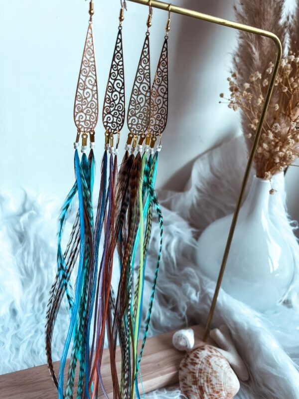 Boucles d'oreilles longues plumes orientales