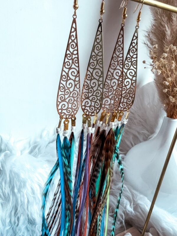 Boucles d'oreilles longues plumes orientales