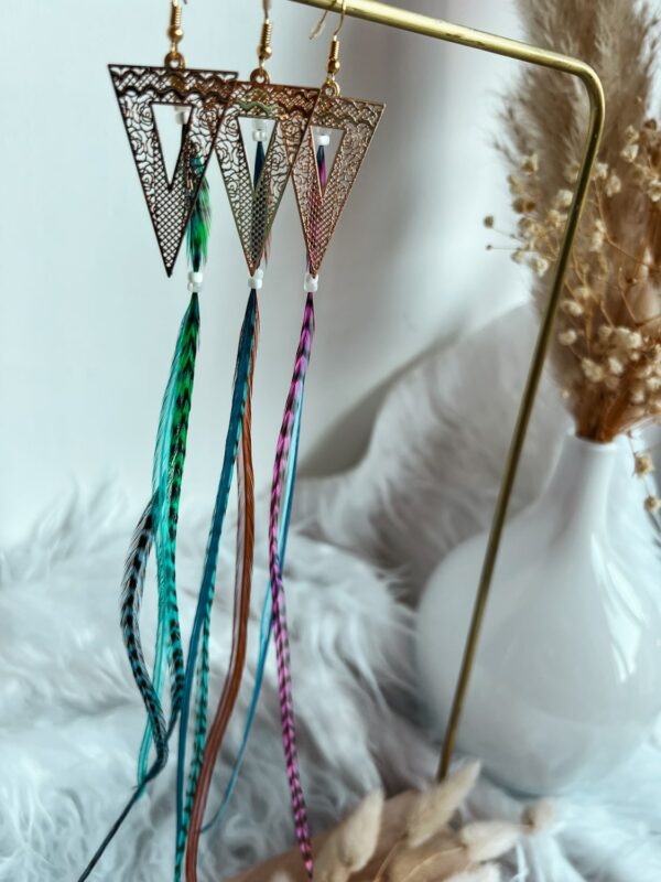 Boucles d'oreilles longues plumes triangle